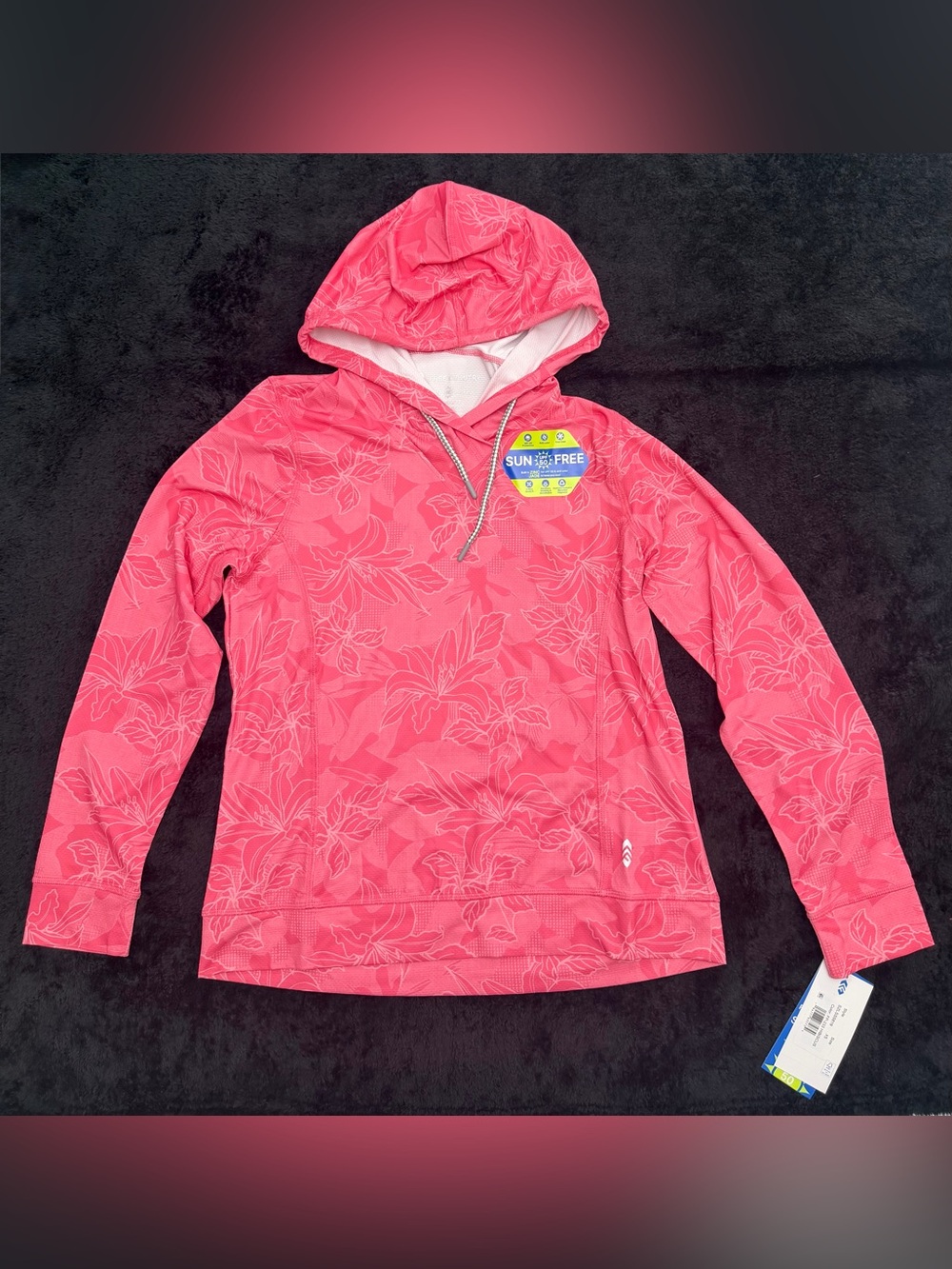 Free Country Sun Free UPF 50 Women's Pink Floral Hooded Pullover Hoodie XS